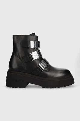 Tommy Jeans botki skórzane TJW CHUNKY BOOT HARDWARE damskie kolor czarny na platformie EN0EN02443