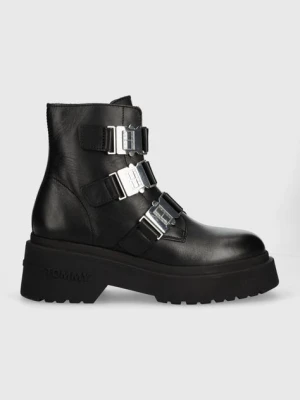 Tommy Jeans botki skórzane TJW CHUNKY BOOT HARDWARE damskie kolor czarny na platformie EN0EN02443