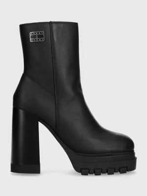 Tommy Jeans botki skórzane TJW HIGH HEEL ANKLE BOOT damskie kolor czarny na słupku EN0EN02256