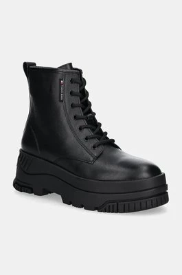 Tommy Jeans botki skórzane TJW LACE UP FLATFORM BOOT damskie kolor czarny na platformie EN0EN02665