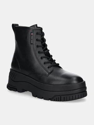 Tommy Jeans botki skórzane TJW LACE UP FLATFORM BOOT damskie kolor czarny na platformie EN0EN02665