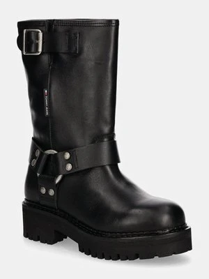 Zdjęcie produktu Tommy Jeans botki skórzane TJW URBAN BIKER BOOT LEATHER damskie kolor czarny na platformie EN0EN02728