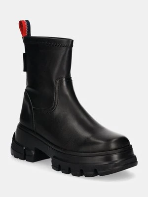 Tommy Jeans botki TJW CHUNKY CHELSEA BOOT MIX MAT damskie kolor czarny na platformie EN0EN02555