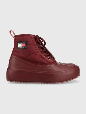 Tommy Jeans botki Tommy Jeans Fashion Boot damskie kolor bordowy na platformie lekko ocieplone