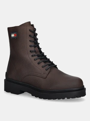 Tommy Jeans buty skórzane TJM LACE UP TUMBLED HIGH męskie kolor brązowy EM0EM01631