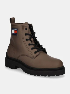 Tommy Jeans buty skórzane TJM LEATHER LACE UP BOOT męskie kolor brązowy EM0EM01447