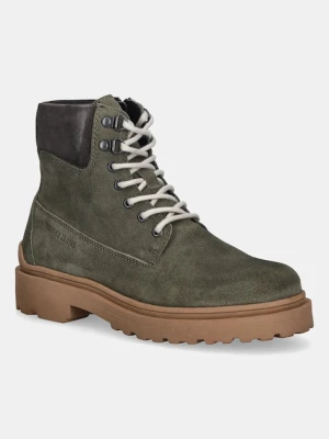 Tommy Jeans buty wysokie skórzane TJM LACE UP BOOT SUEDE męskie kolor zielony EM0EM01642