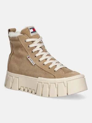 Tommy Jeans buty zamszowe TJW VULC FLATFORM SUEDE WL damskie kolor brązowy na platformie lekko ocieplone EN0EN02894