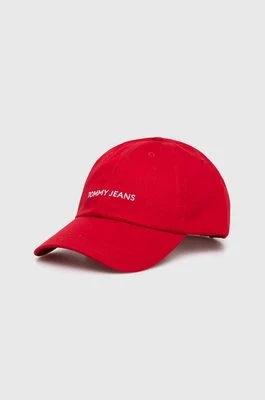 Tommy Jeans czapka z daszkiem bawełniana kolor czerwony gładka AW0AW15845