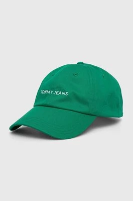 Tommy Jeans czapka z daszkiem bawełniana kolor zielony gładka AW0AW15845