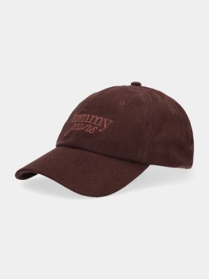 Tommy Jeans czapka z daszkiem sztruksowa kolor brązowy AW0AW17908