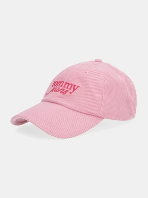 Tommy Jeans czapka z daszkiem sztruksowa kolor różowy AW0AW17908