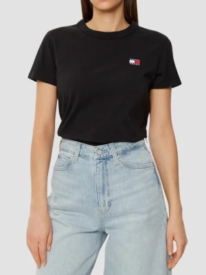 TOMMY JEANS Czarny damski t-shirt z małym logo, Rozmiar S