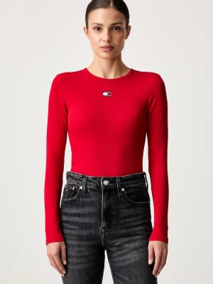 Tommy Jeans longsleeve damski bawełniany z elastanem czerwony