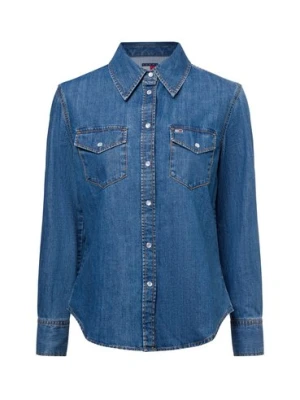 Tommy Jeans Damska bluzka dżinsowa Kobiety Bawełna niebieski jednolity,