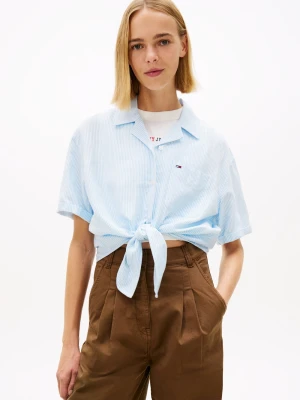 Zdjęcie produktu Tommy Jeans bluzka kopertowa z lnem Kobiety len niebieski