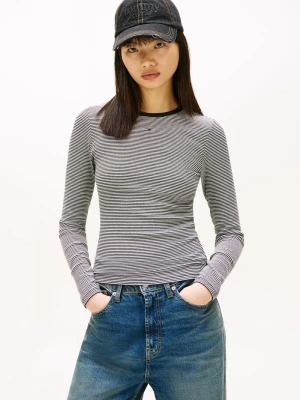 Tommy Jeans Damska koszulka z długim rękawem Kobiety Bawełna czarny|biały w paski,