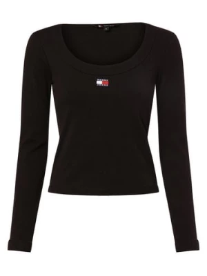 Tommy Jeans Damska koszulka z długim rękawem Kobiety Bawełna czarny jednolity,