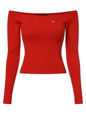 Tommy Jeans Damska koszulka z długim rękawem Kobiety Bawełna czerwony jednolity,