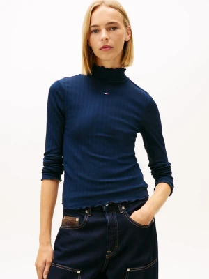 Tommy Jeans Damska koszulka z długim rękawem Kobiety Bawełna niebieski jednolity,