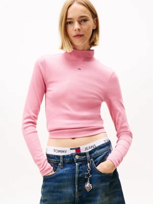 Tommy Jeans Damska koszulka z długim rękawem Kobiety Bawełna wyrazisty róż jednolity,