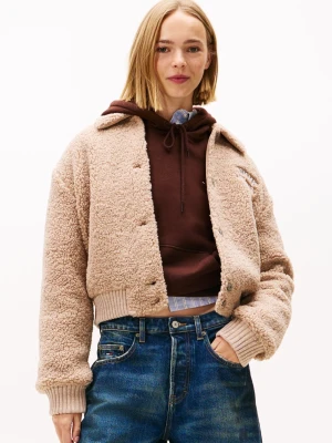 Tommy Jeans Damska kurtka pluszowa Kobiety brązowy jednolity,