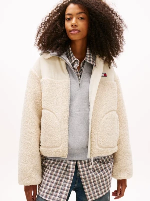 Tommy Jeans Damska kurtka z pluszowym futerkiem Kobiety biały jednolity,