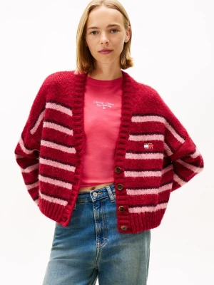 Tommy Jeans Damski kardigan z zawartością alpaki Kobiety różowy|czerwony w paski,