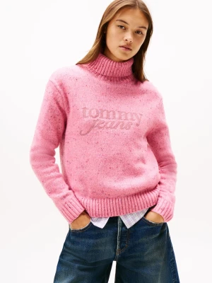 Tommy Jeans Damski sweter z dzianiny z zawartością wełny Kobiety wyrazisty róż marmurkowy,