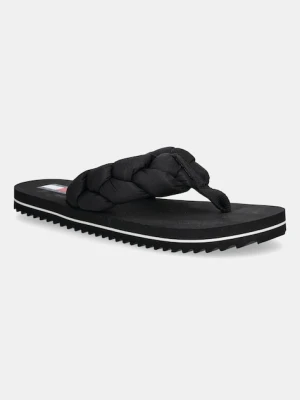 Tommy Jeans japonki BRAIDED THONG BEACH SANDAL damskie kolor czarny na płaskim obcasie EN0EN02877