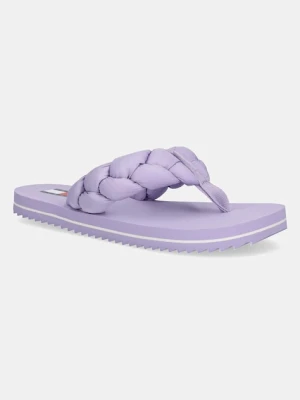Tommy Jeans japonki BRAIDED THONG BEACH SANDAL damskie kolor fioletowy na płaskim obcasie EN0EN02877