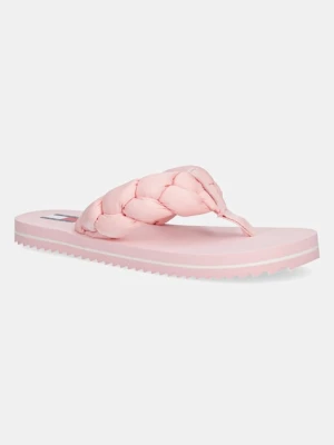 Tommy Jeans japonki BRAIDED THONG BEACH SANDAL damskie kolor różowy na płaskim obcasie EN0EN02877