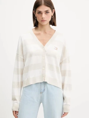 Tommy Jeans kardigan bawełniany damski kolor beżowy lekki DW0DW20968