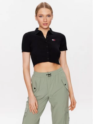 Tommy Jeans Kardigan Button Thru DW0DW15395 Czarny Cropped Fit