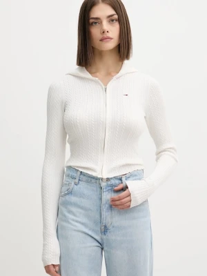 Tommy Jeans kardigan damski kolor biały lekki DW0DW21673