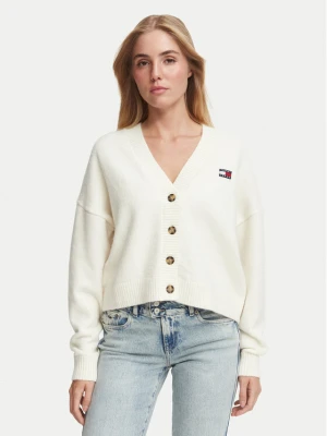 Tommy Jeans Kardigan Fluffy Badge DW0DW23830 Biały Regular Fit