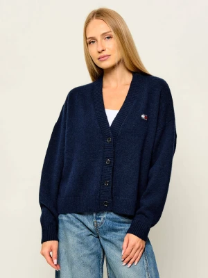 Tommy Jeans Kardigan | Relaxed fit | z dodatkiem wełny granatowy