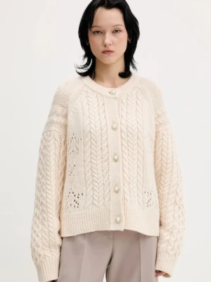 Tommy Jeans kardigan z dodatkiem wełny damski kolor beżowy ciepły DW0DW22511