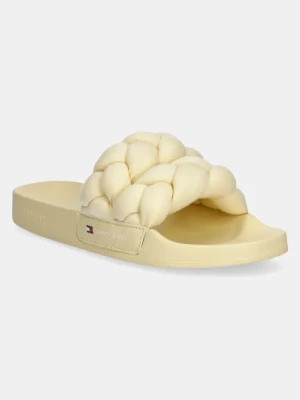Tommy Jeans klapki BRAIDED SLIDE damskie kolor żółty EN0EN02764