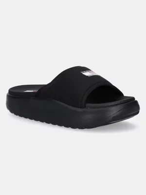 Tommy Jeans klapki COMFY POOL SLIDE damskie kolor czarny na platformie EN0EN02765