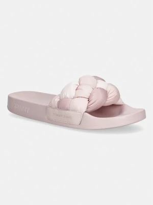 Tommy Jeans klapki damskie TJW BRAIDED SLIDES różowy