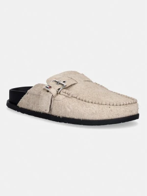 Tommy Jeans klapki mules damskie zamszowe TJW COMFORT SUEDE MULE beżowy