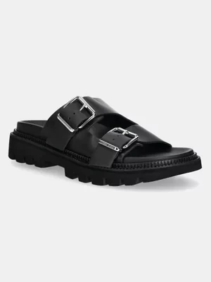 Tommy Jeans klapki skórzane DOUBLE STRAP SANDAL damskie kolor czarny na platformie EN0EN02753