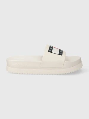 Tommy Jeans klapki TJW ELEVATED FLATFORM SLIDE damskie kolor beżowy na platformie EN0EN02451