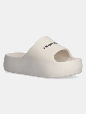 Tommy Jeans klapki TJW FLATFORM POOL SLIDE ESS damskie kolor beżowy na platformie EN0EN02763