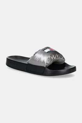 Tommy Jeans klapki TJW INTERESTING MAT POOL SLIDE damskie kolor srebrny EN0EN02767