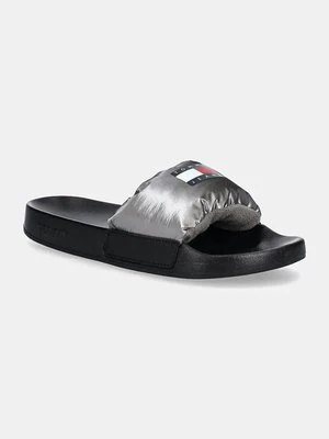 Tommy Jeans klapki TJW INTERESTING MAT POOL SLIDE damskie kolor srebrny EN0EN02767