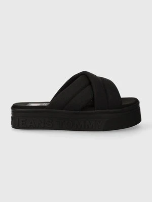 Tommy Jeans klapki TJW LETTERING FLATFORM SANDAL damskie kolor czarny na platformie EN0EN02465