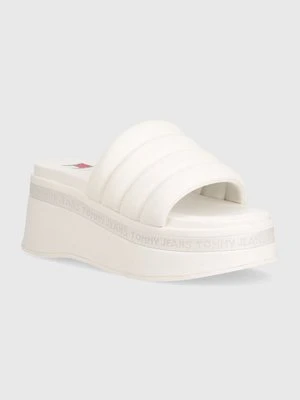 Tommy Jeans klapki TJW WEDGE SANDAL damskie kolor beżowy na koturnie EN0EN02455