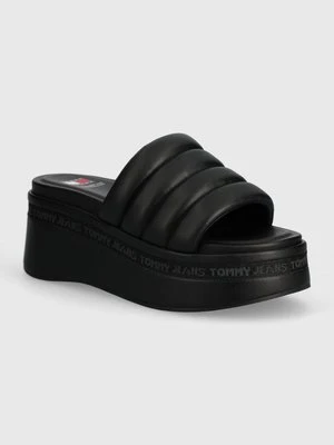 Tommy Jeans klapki TJW WEDGE SANDAL damskie kolor czarny na koturnie EN0EN02455